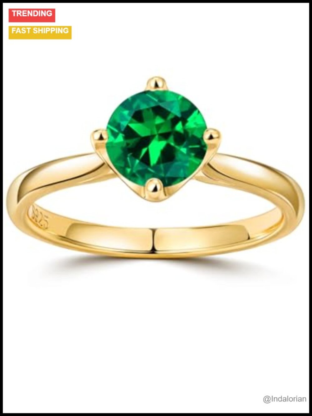 925 Sterling Silver Emerald Engagement Ring 14K Gold Plated 1 Carat